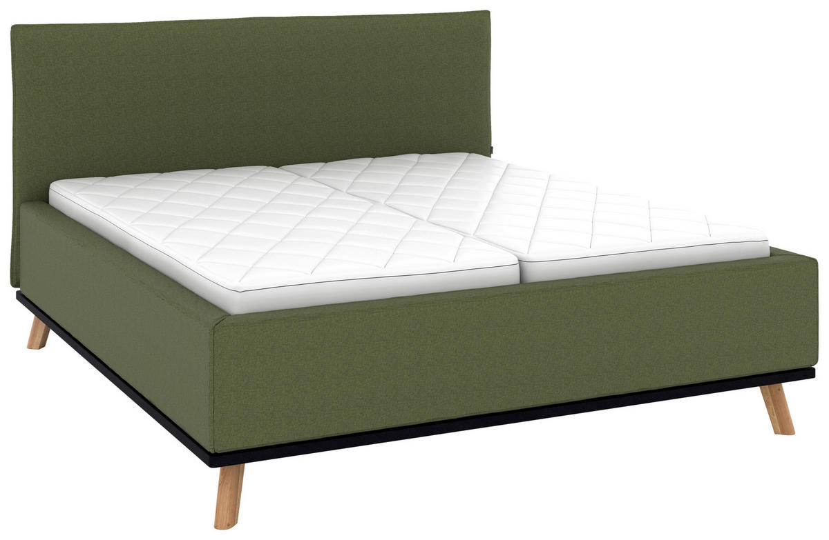 POLSTERBETT 180/200 cm,  in Dunkelgrün, Matratze, Lattenrost, Bettkasten, H2 + H2 = mittel  - Dunkelgrün/Eichefarben, Design, Holz/Textil (180/200cm) - Musterring