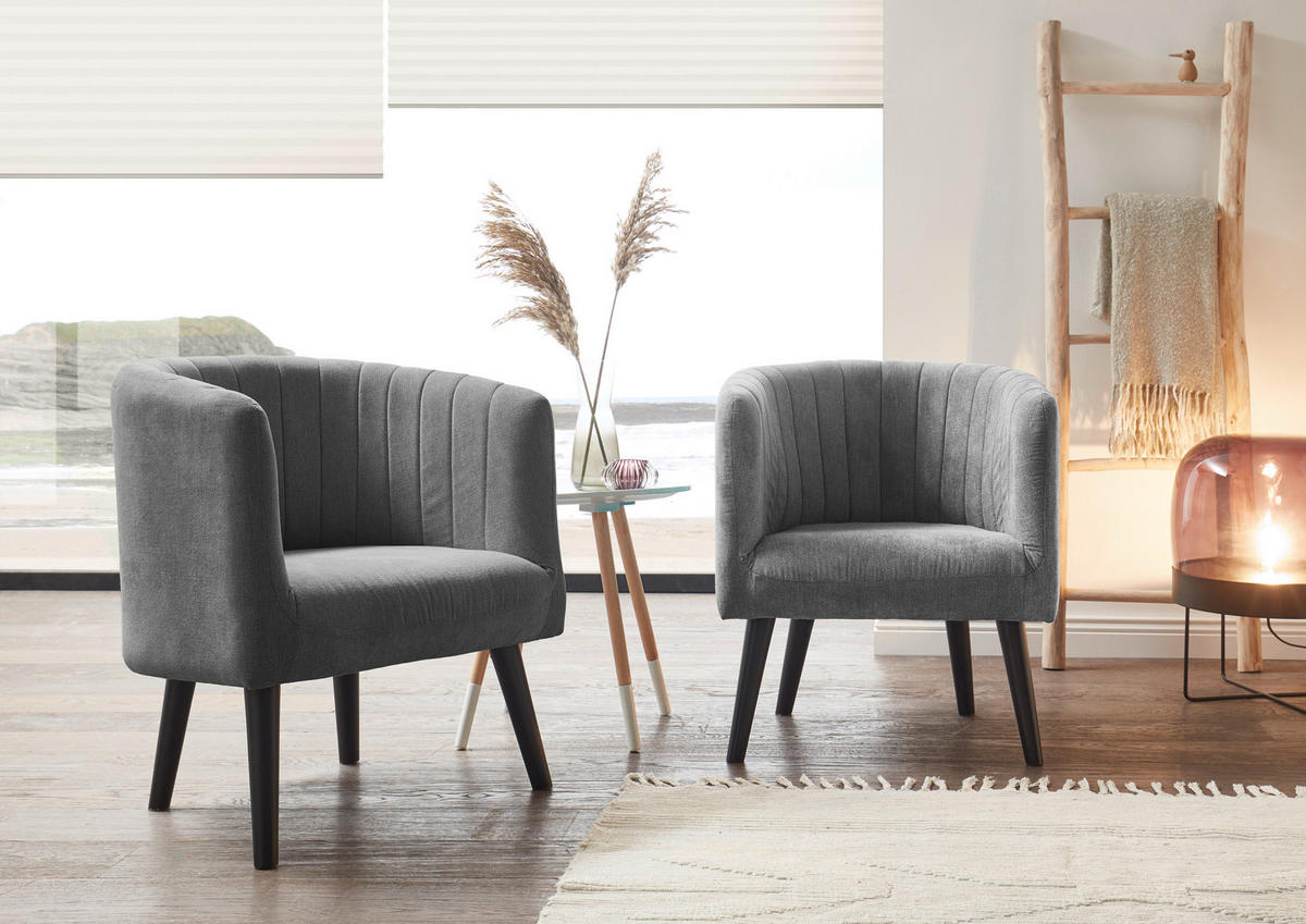 COCKTAILSESSEL in Mikrovelours Dunkelgrau  - Dunkelgrau/Schwarz, Basics, Holz/Textil (61/82/58cm) - Livetastic
