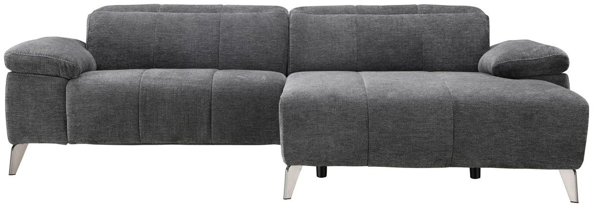ECKSOFA Dunkelgrau Chenille  - Dunkelgrau/Silberfarben, Design, Textil/Metall (262/175cm) - Livetastic
