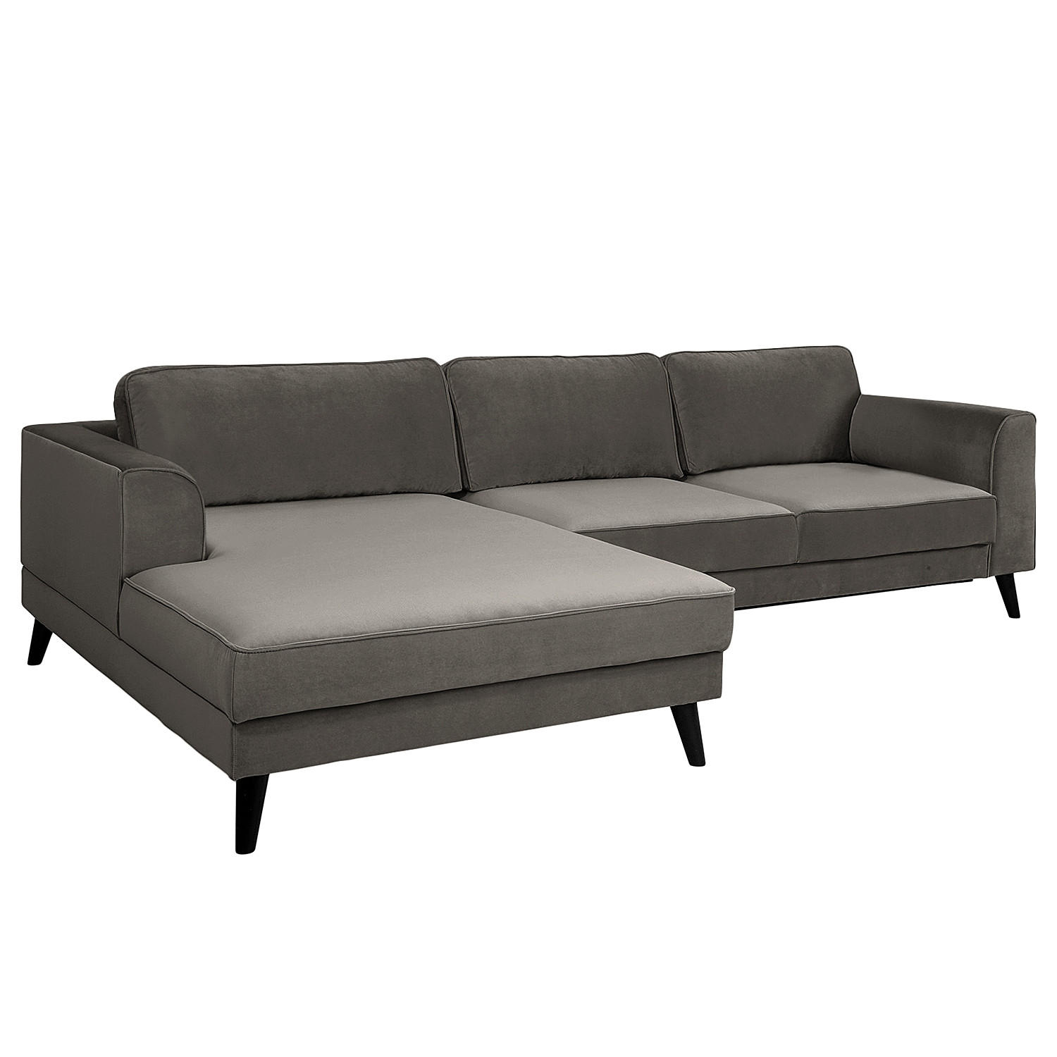 ECKSOFA in Samt, Velours Grau  - Wengefarben/Grau, Modern, Holz/Textil (280/85/167cm) - Trendmanufaktur