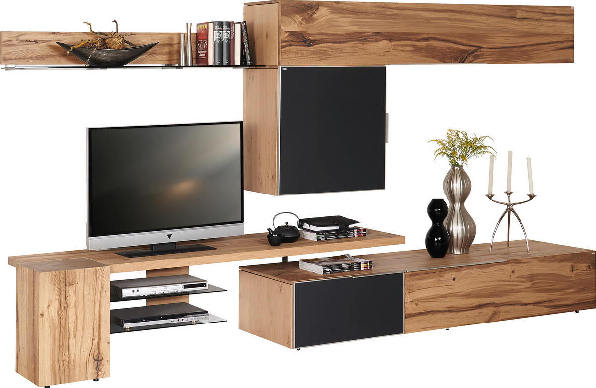 WOHNWAND  in Anthrazit, Eichefarben  320/178/56,7 cm  - Eichefarben/Anthrazit, Natur, Glas/Holz (320/178/56,7cm) - Voglauer
