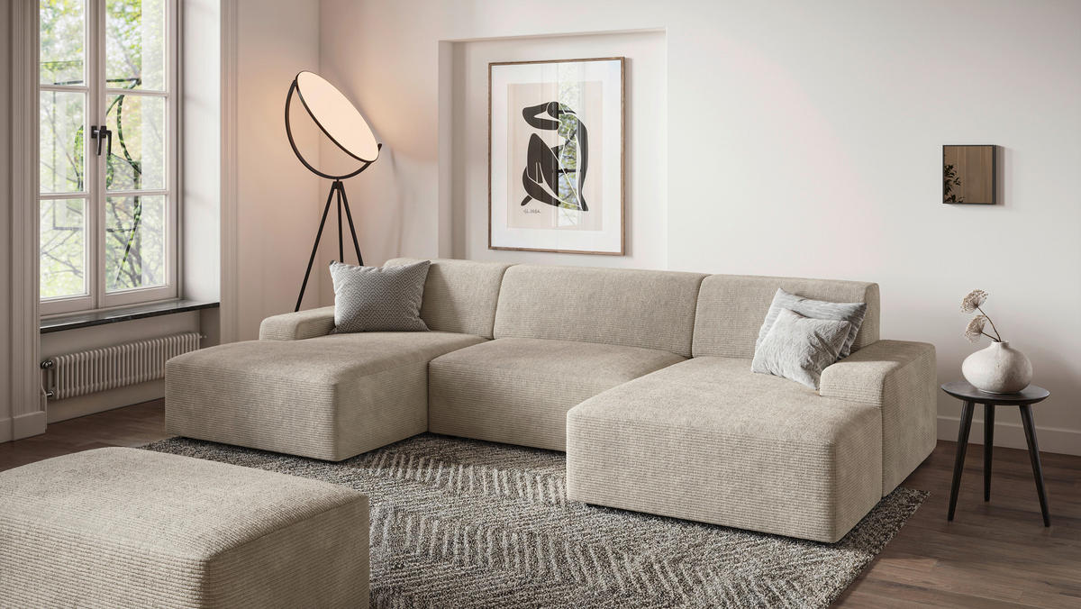 HOCKER Cord Creme  - Creme/Schwarz, MODERN, Kunststoff/Textil (112/44/66cm) - Trendmanufaktur