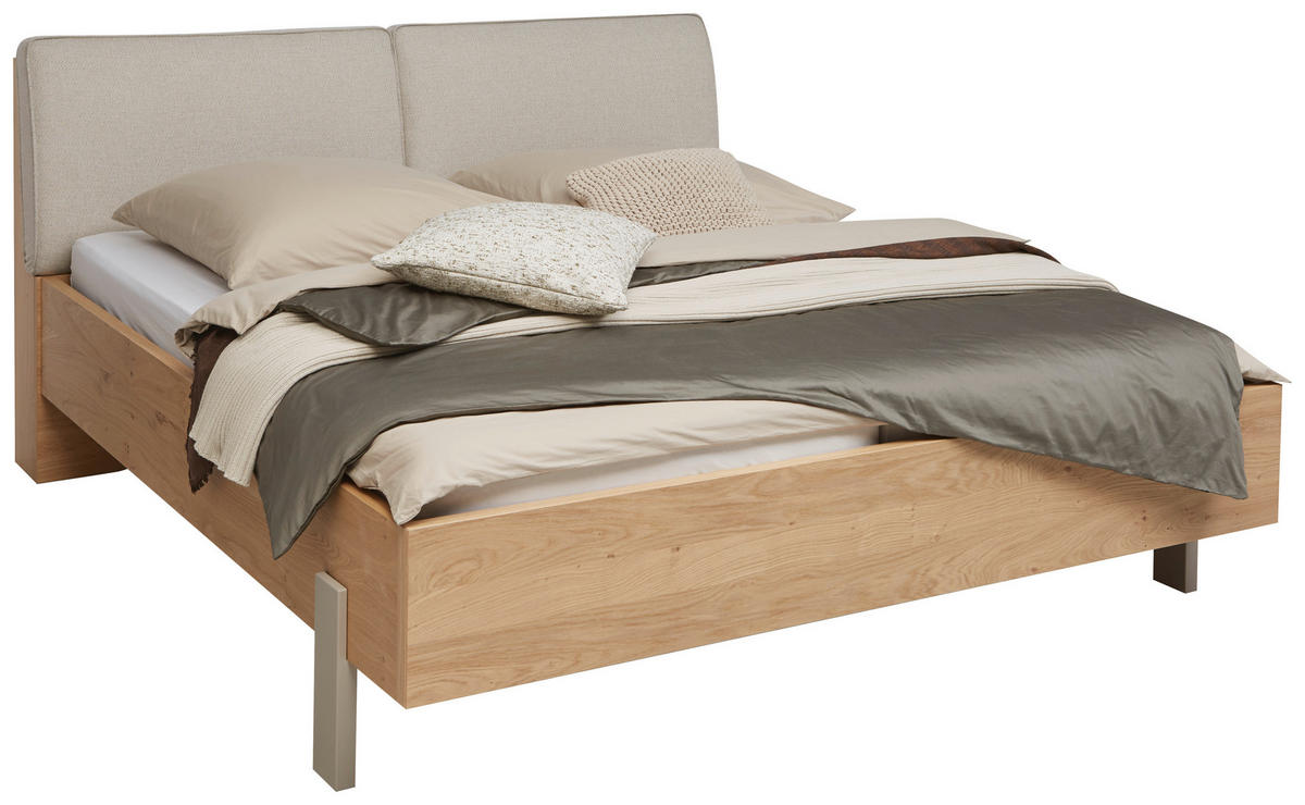 BETT 180/200 cm,  in Taupe, Eichefarben,  - Taupe/Eichefarben, Design, Metall (180/200cm) - Dieter Knoll