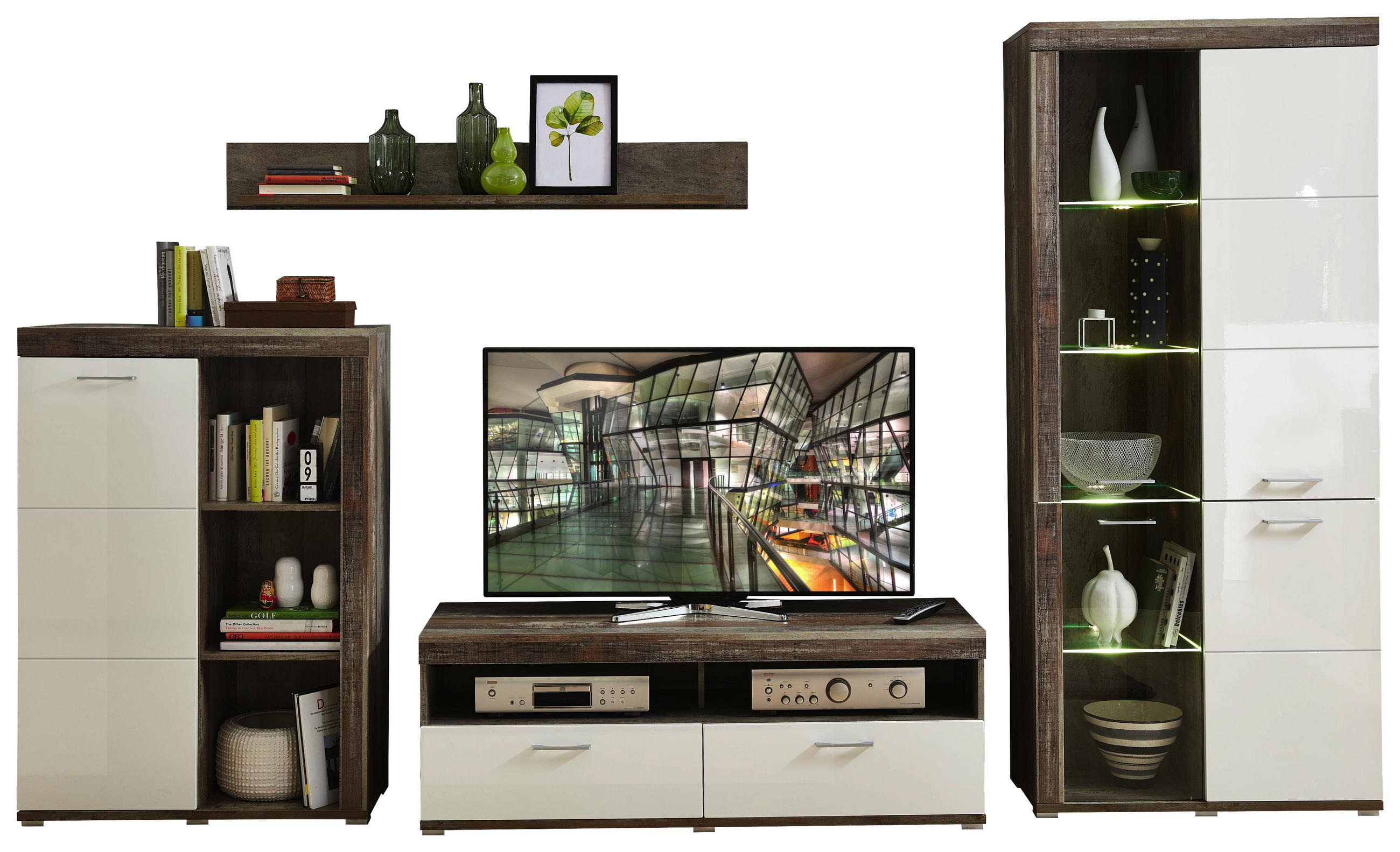 Wohnwand in Braun, Weiß