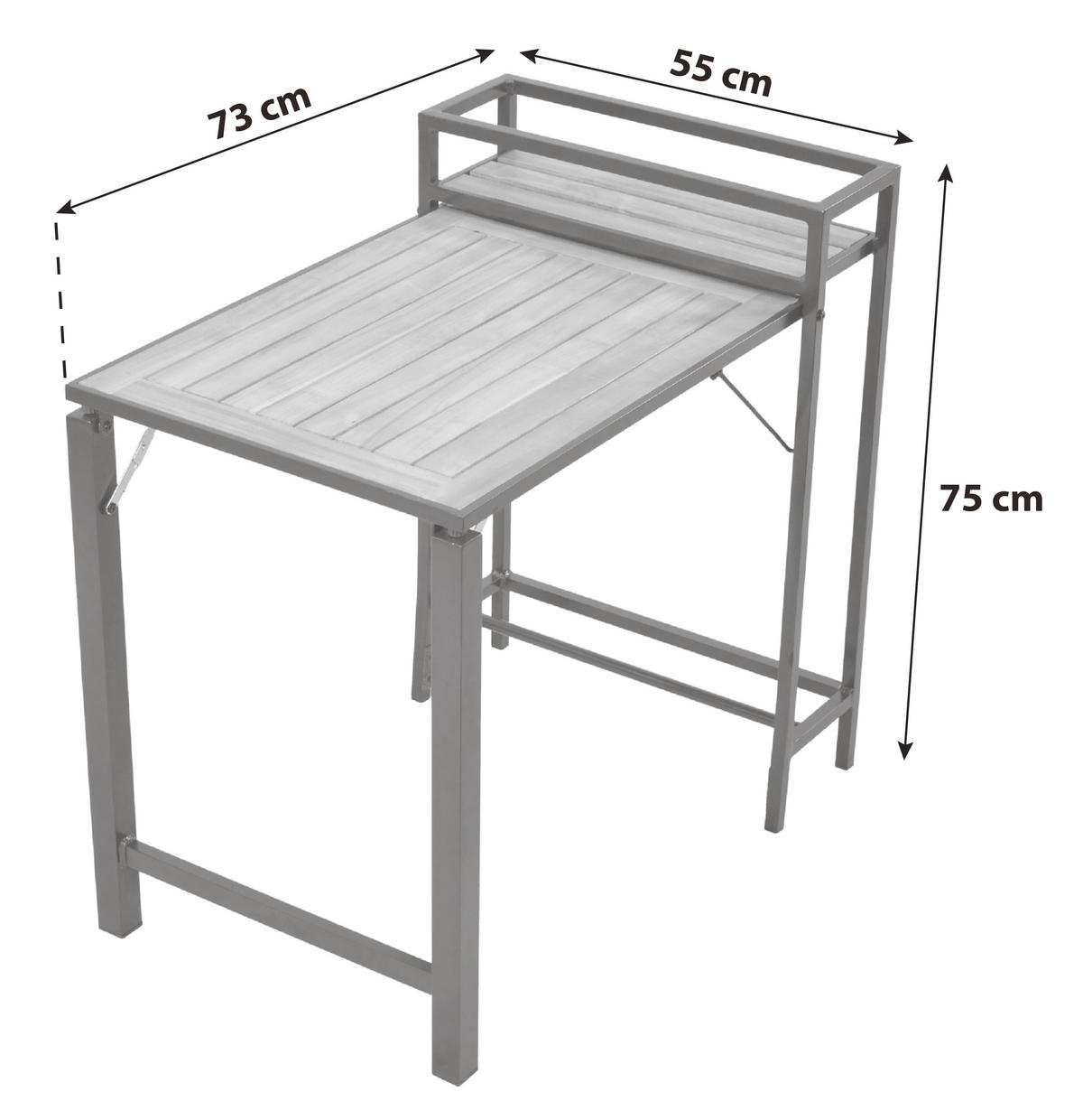 BALKONTISCH Holz, Metall Graphitfarben, Naturfarben  - Graphitfarben/Naturfarben, MODERN, Holz/Metall (55/75/73cm) - Gardenson