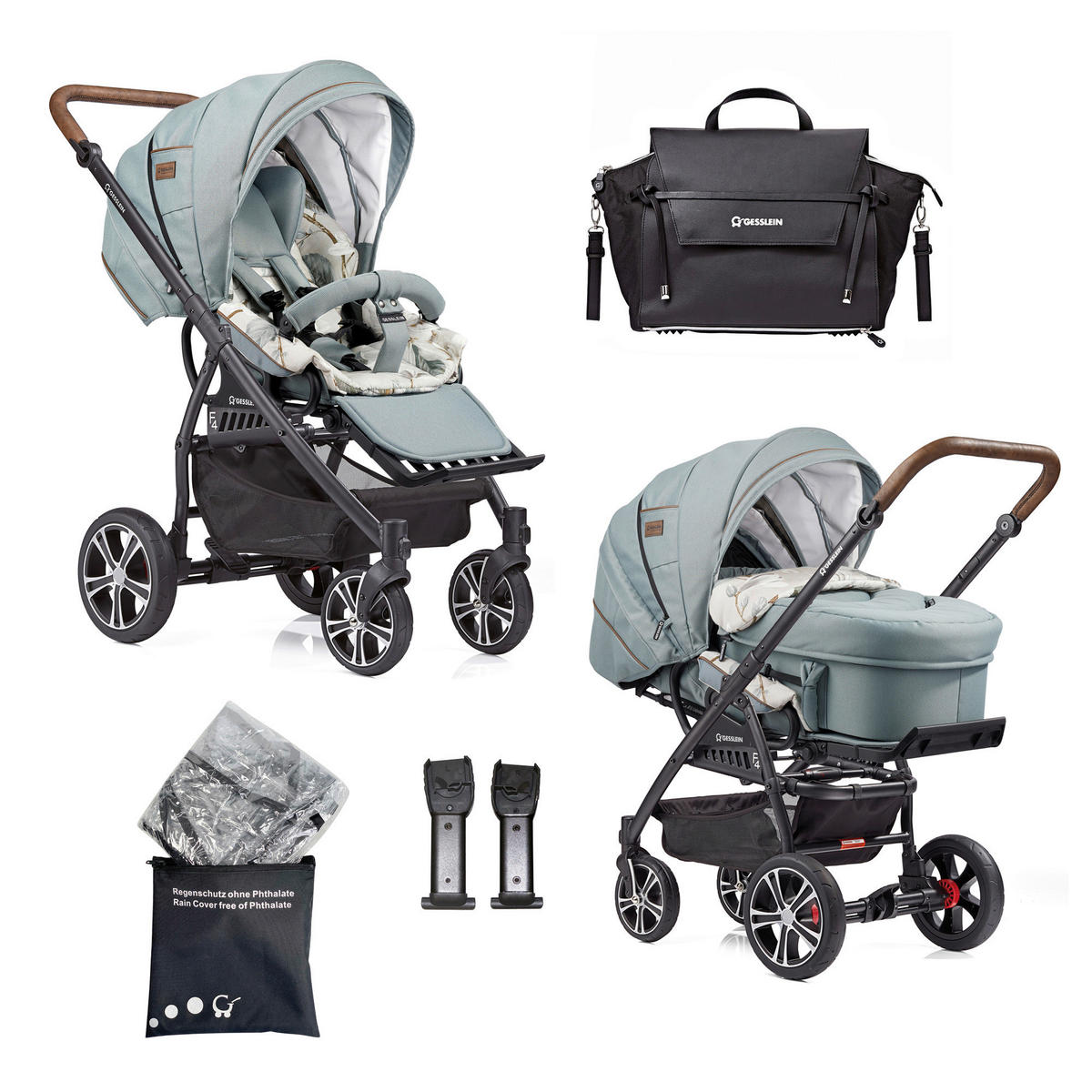 KINDERWAGENSET F4 Air+  - Creme/Schwarz, Basics, Textil/Metall (57/129/100cm) - Gesslein