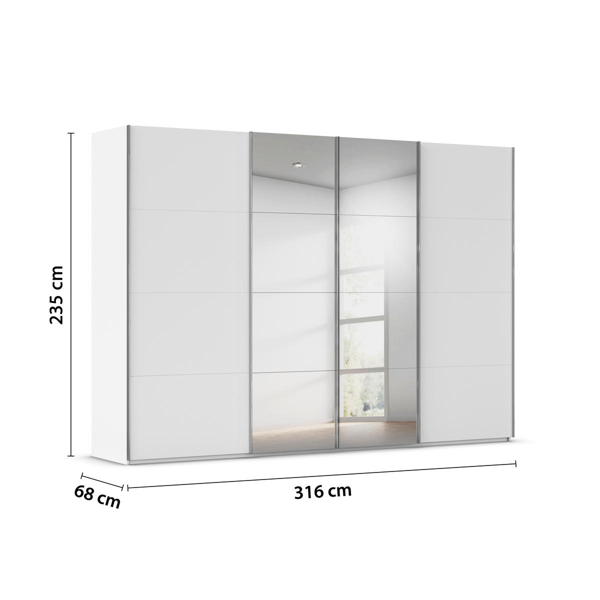 SCHWEBETÜRENSCHRANK 316/235/68 cm 4-türig Weiß  - Chromfarben/Weiß, Design, Holzwerkstoff/Metall (316/235/68cm) - Novel