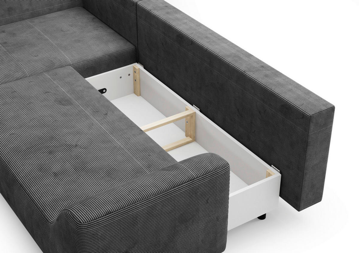 ECKSCHLAFSOFA in Cord Silberfarben  - Silberfarben/Schwarz, Design, Textil/Metall (167/273cm) - MID.YOU