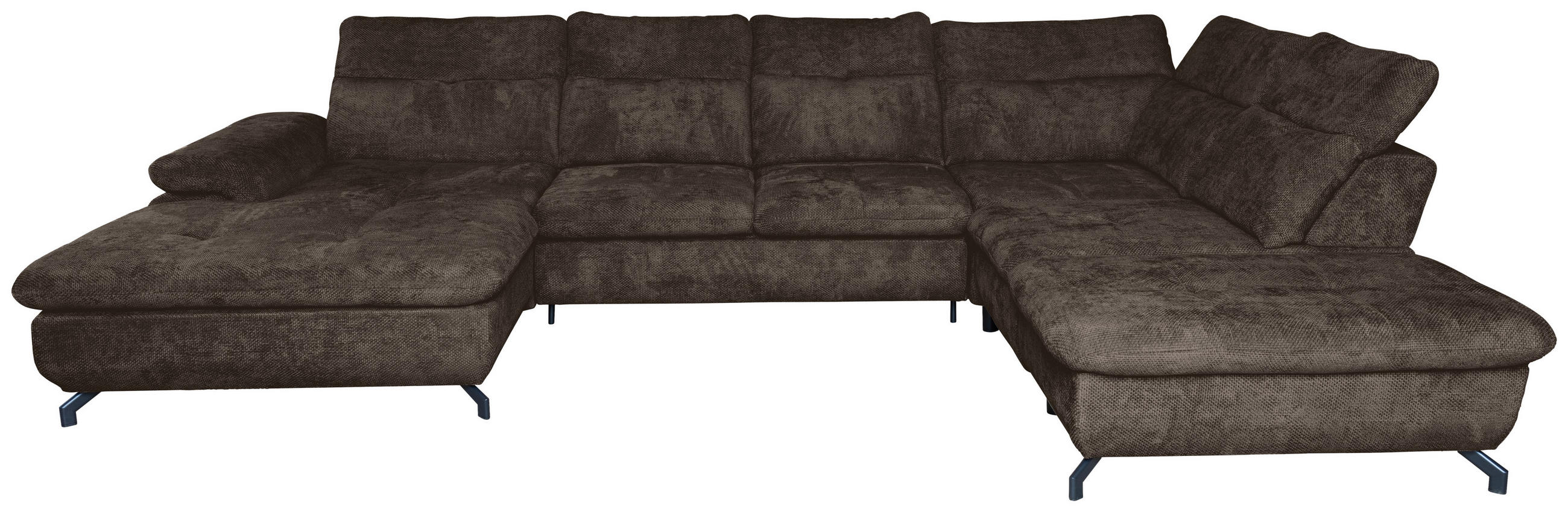 WOHNLANDSCHAFT in Struktur Mokka  - Schwarz/Mokka, KONVENTIONELL, Textil/Metall (188/357/253cm) - Carryhome