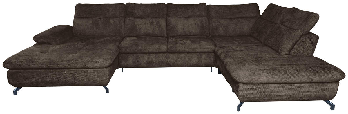 WOHNLANDSCHAFT in Struktur Mokka  - Schwarz/Mokka, KONVENTIONELL, Textil/Metall (188/357/253cm) - Carryhome