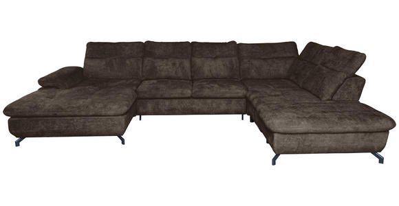 WOHNLANDSCHAFT in Struktur Mokka  - Schwarz/Mokka, KONVENTIONELL, Textil/Metall (188/357/253cm) - Carryhome
