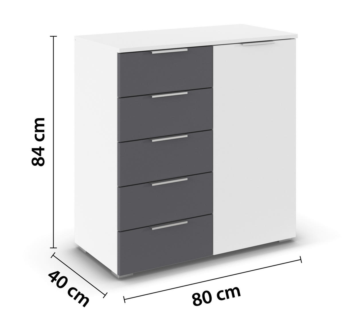 KOMMODE  in 80/84/40 cm  - Dunkelgrau/Silberfarben, MODERN, Holzwerkstoff/Metall (80/84/40cm) - Rauch Möbel