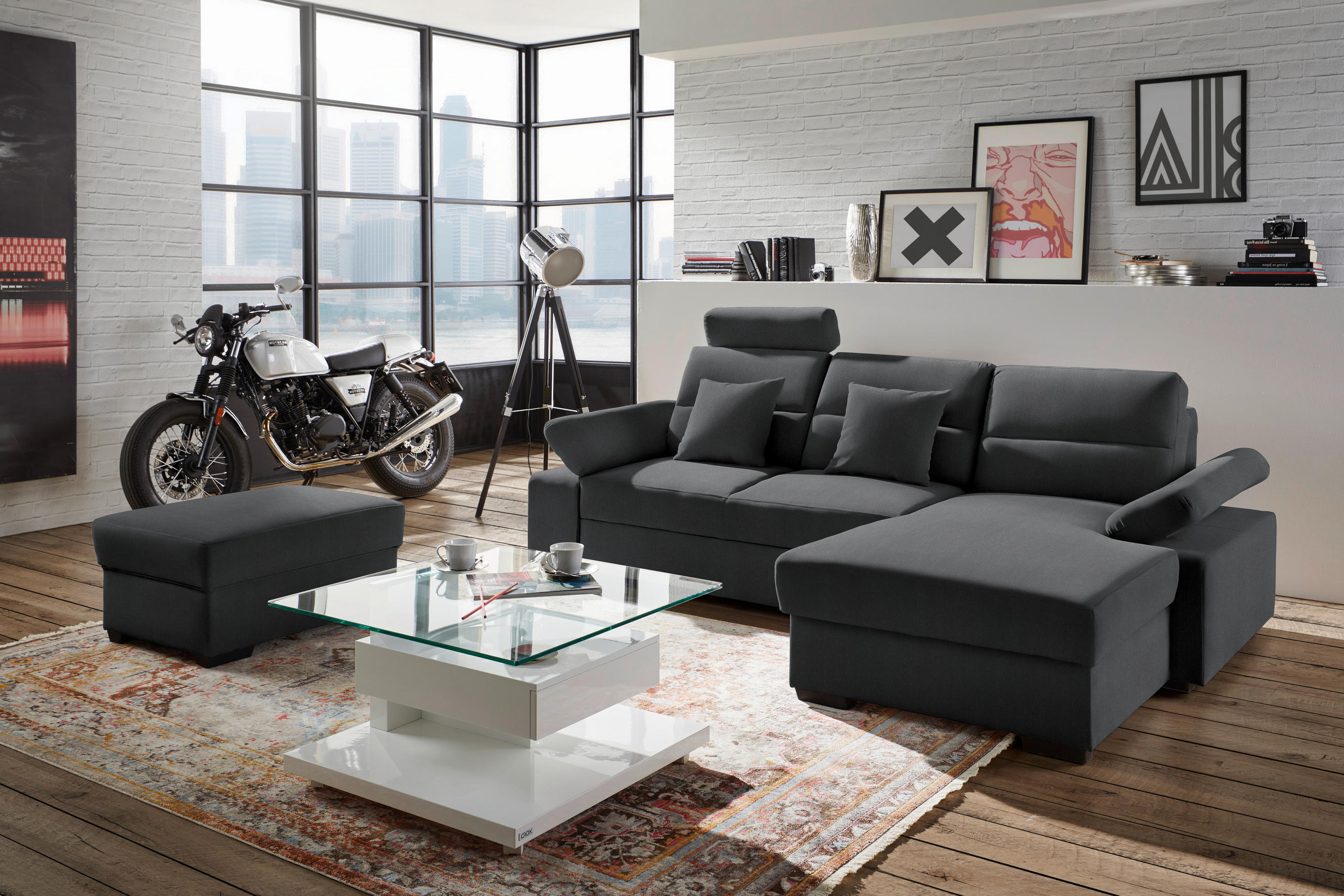 ECKSOFA Schwarz Webstoff  - Dunkelbraun/Schwarz, KONVENTIONELL, Kunststoff/Textil (258/166cm) - Cantus