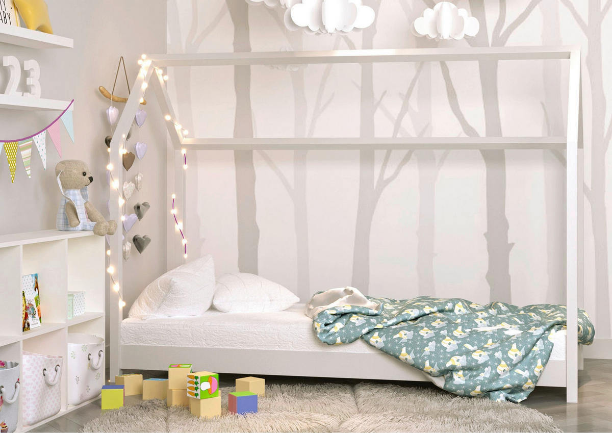 HAUSBETT 80/180 cm,  in Weiß  - Birkefarben/Weiß, MODERN, Holz (80/180cm) - MID.YOU