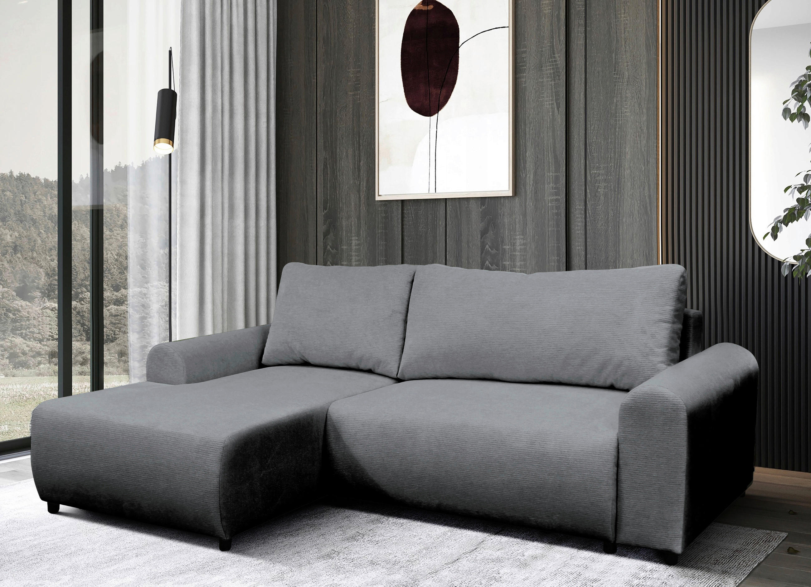 ECKSOFA in Struktur Grau  160/250 cm  - Schwarz/Grau, Design, Kunststoff/Textil (160/250cm) - MID.YOU