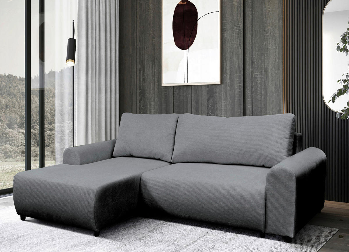 ECKSOFA in Struktur Grau  160/250 cm  - Schwarz/Grau, Design, Kunststoff/Textil (160/250cm) - MID.YOU