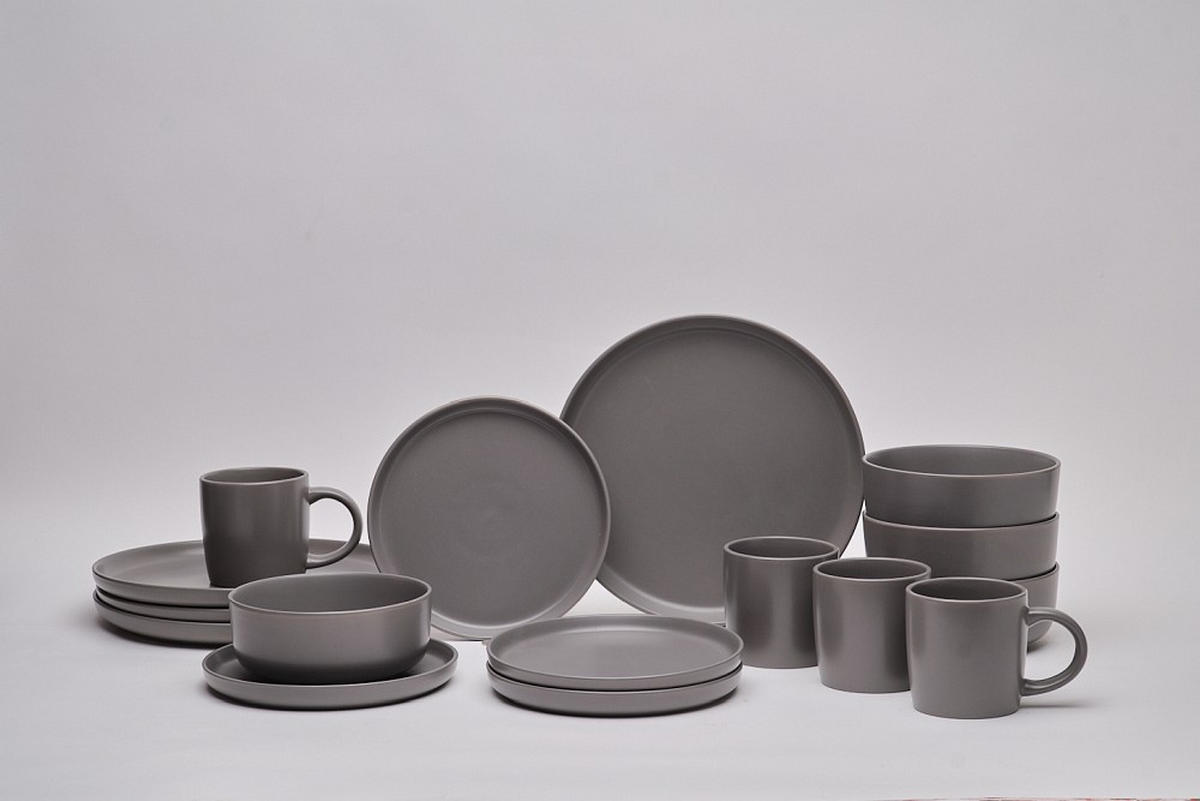 KOMBISERVICE Grau Salerno 16-teilig 4 Personen  - Grau, Trend, Keramik - Novel