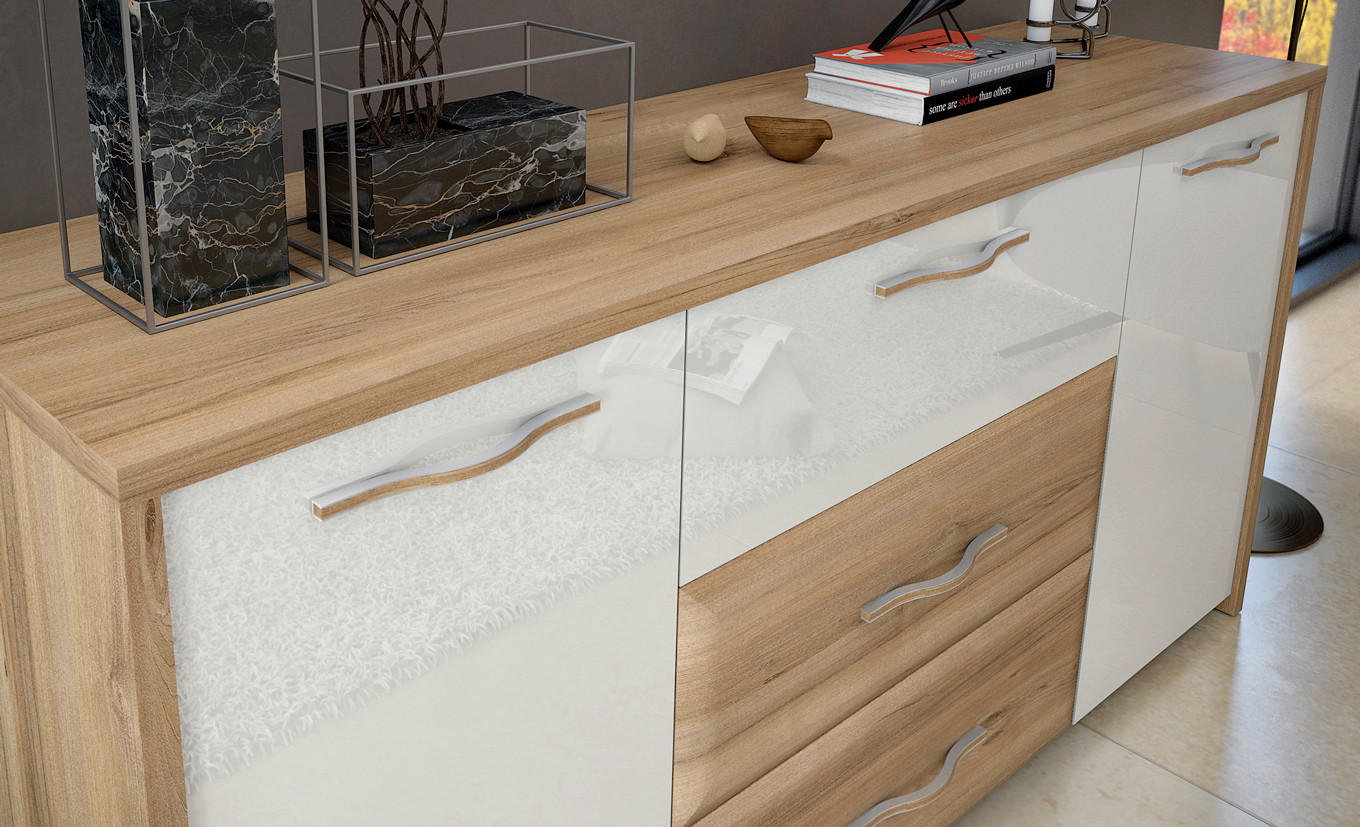 KOMODA  170/83/46 cm  bež  - siva/bež, Dizajnerski, metal/drvo (170/83/46cm)