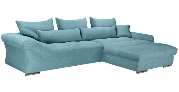ECKSOFA Türkis Cord Zierkissen, Rückenkissen, Rücken echt  - Türkis/Chromfarben, KONVENTIONELL, Textil/Metall (335/225cm) - Carryhome