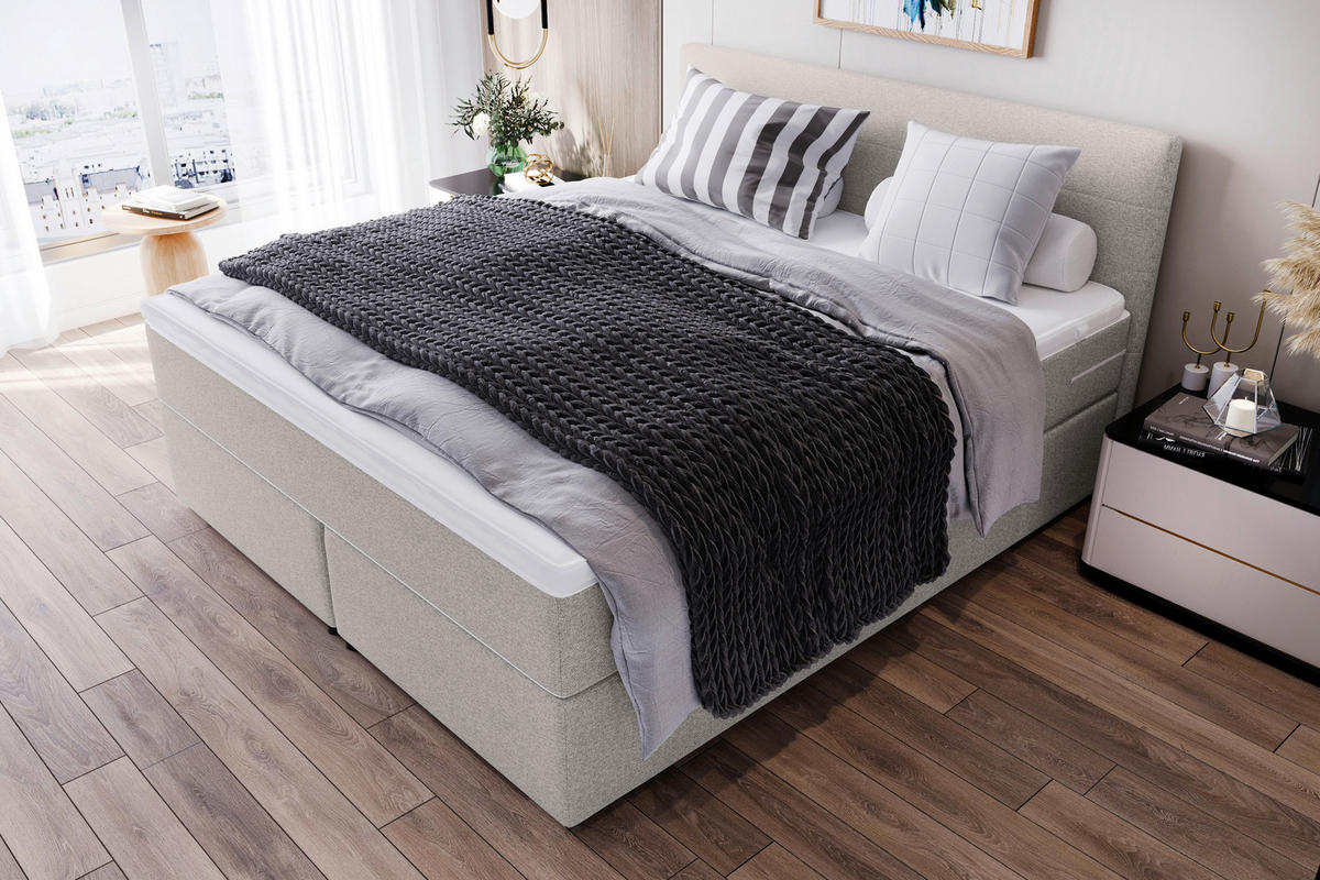 BOXSPRINGBETT 200/200 cm,  in Hellgrau, Topper, Matratzen, H3 = fest  - Chromfarben/Hellgrau, KONVENTIONELL, Kunststoff/Textil (200/200cm) - Boxxx