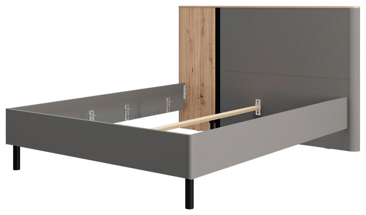 BETT 180/200 cm,  in Graphitfarben, Schwarz, Eiche Artisan,  - Graphitfarben/Schwarz, MODERN, Metall (180/200cm) - MID.YOU