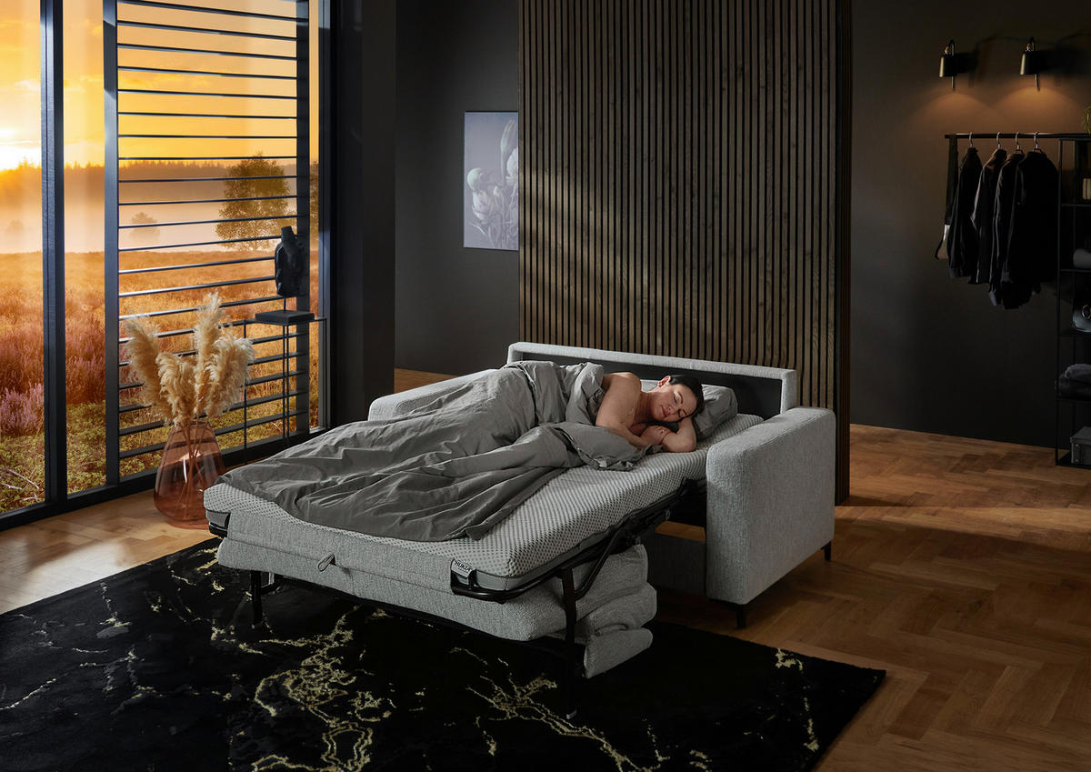 SCHLAFSOFA in Textil Ecru  - Ecru/Schwarz, Konventionell, Textil/Metall (196/87/103cm) - Dieter Knoll