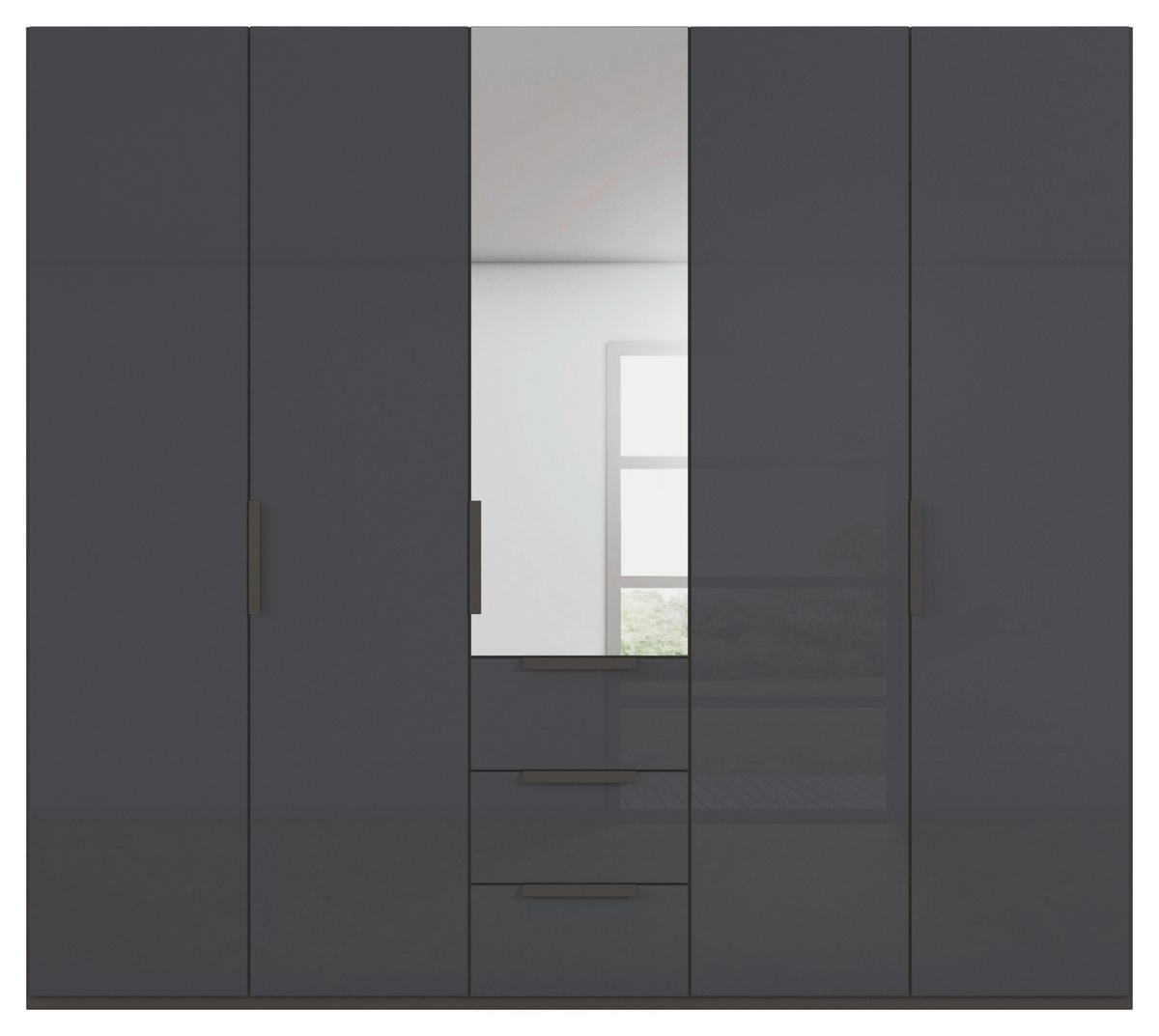 DREHTÜRENSCHRANK 251/235/61 cm,  in Graphitfarben, 5-türig  - Graphitfarben, Basics, Glas/Holzwerkstoff (251/235/61cm) - Novel