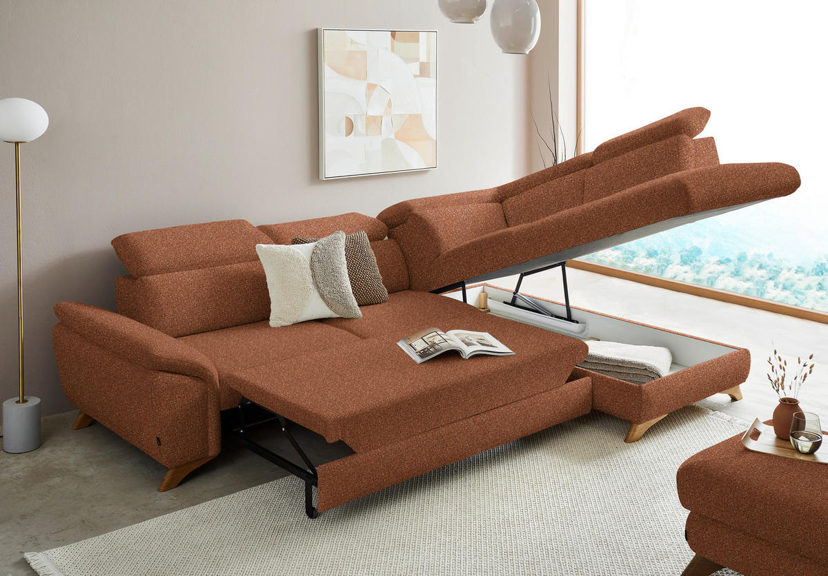 ECKSOFA in Bouclé Cognac  - Eichefarben/Cognac, Modern, Holz/Textil (287/212cm) - Valnatura
