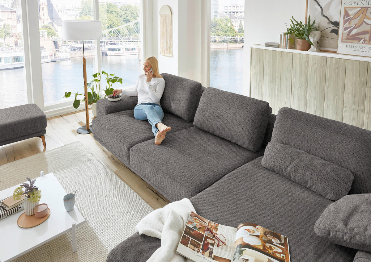 ECKSOFA in Flachgewebe Dunkelbraun  - Wildeiche/Dunkelbraun, Design, Holz/Textil (334/193cm) - Niels Andersson