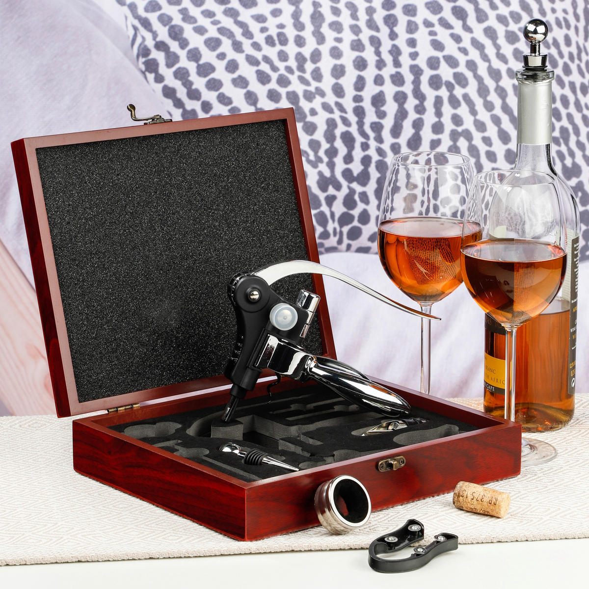 WEINZUBEHÖR-SET - Edelstahlfarben, Basics, Holz/Metall (27/23/6,6cm)