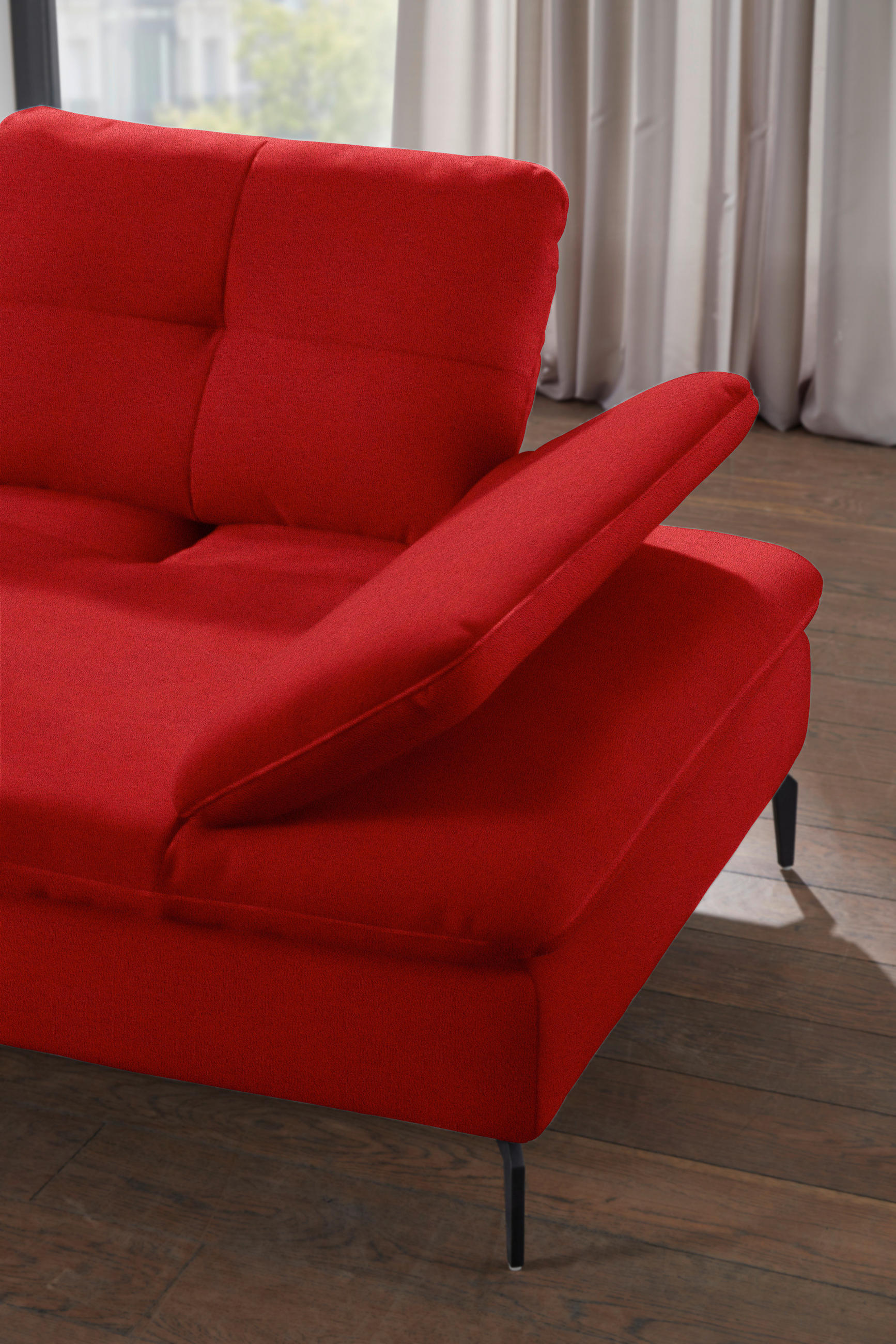 ECKSOFA in Flachgewebe Hellrot  157/344 cm  - Hellrot/Schwarz, Design, Textil/Metall (157/344cm) - Chilliano
