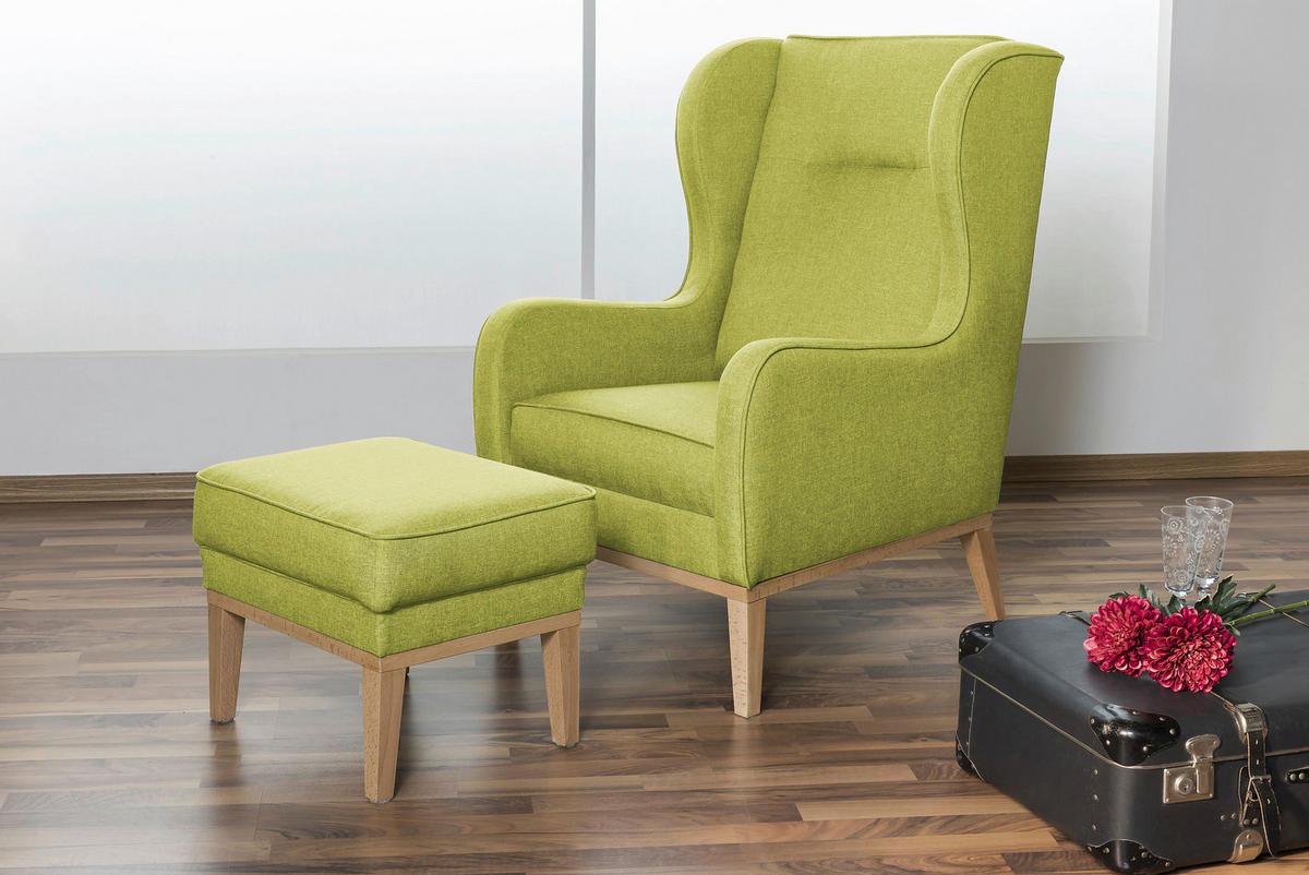 HOCKER in Textil Hellgrün  - Naturfarben/Hellgrün, Konventionell, Holz/Textil (50/41/41cm) - Max Winzer