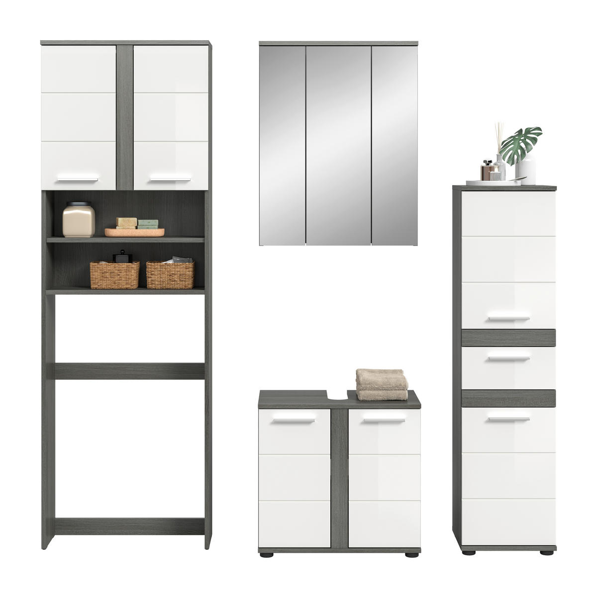 KUPAONICA  boje srebrnog hrasta, bijela visoki sjaj  - boje srebrnog hrasta/srebrne boje, Trend, staklo/drvni materijal (188cm) - MID.YOU