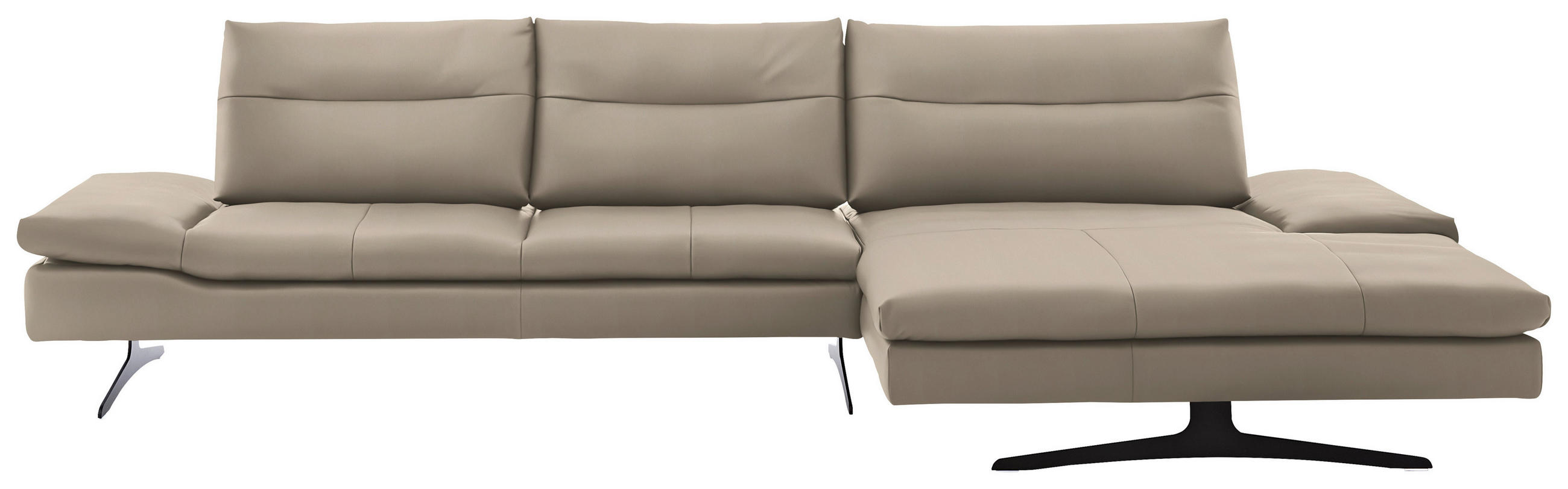 ECKSOFA in Echtleder Greige  - Greige/Schwarz, Modern, Leder/Metall (342/158cm) - Chilliano
