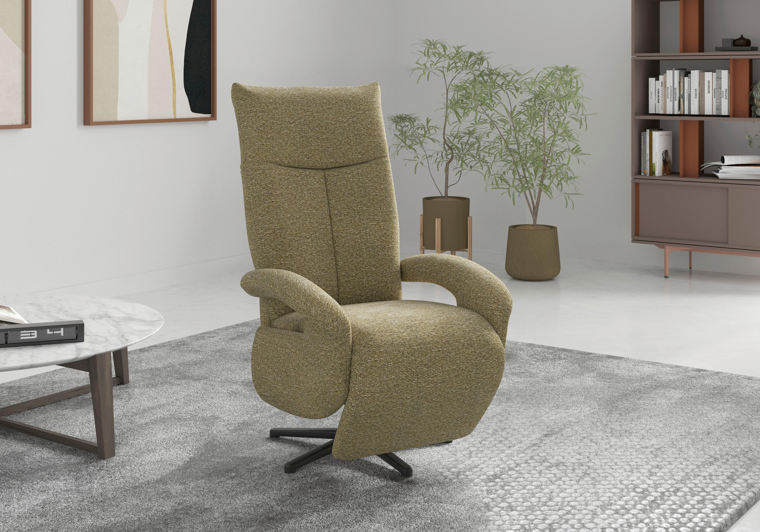 SESSEL in Chenille Olivgrün  - Schwarz/Olivgrün, MODERN, Textil/Metall (74/112/82cm) - Sit & More