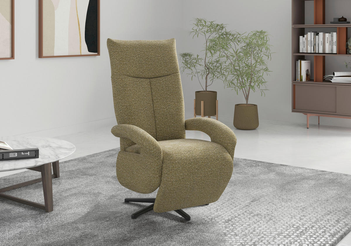 RELAXSESSEL Chenille Kopfteilverstellung, Rücken echt    - Schwarz/Olivgrün, MODERN, Textil/Metall (74/112/82cm) - Sit & More