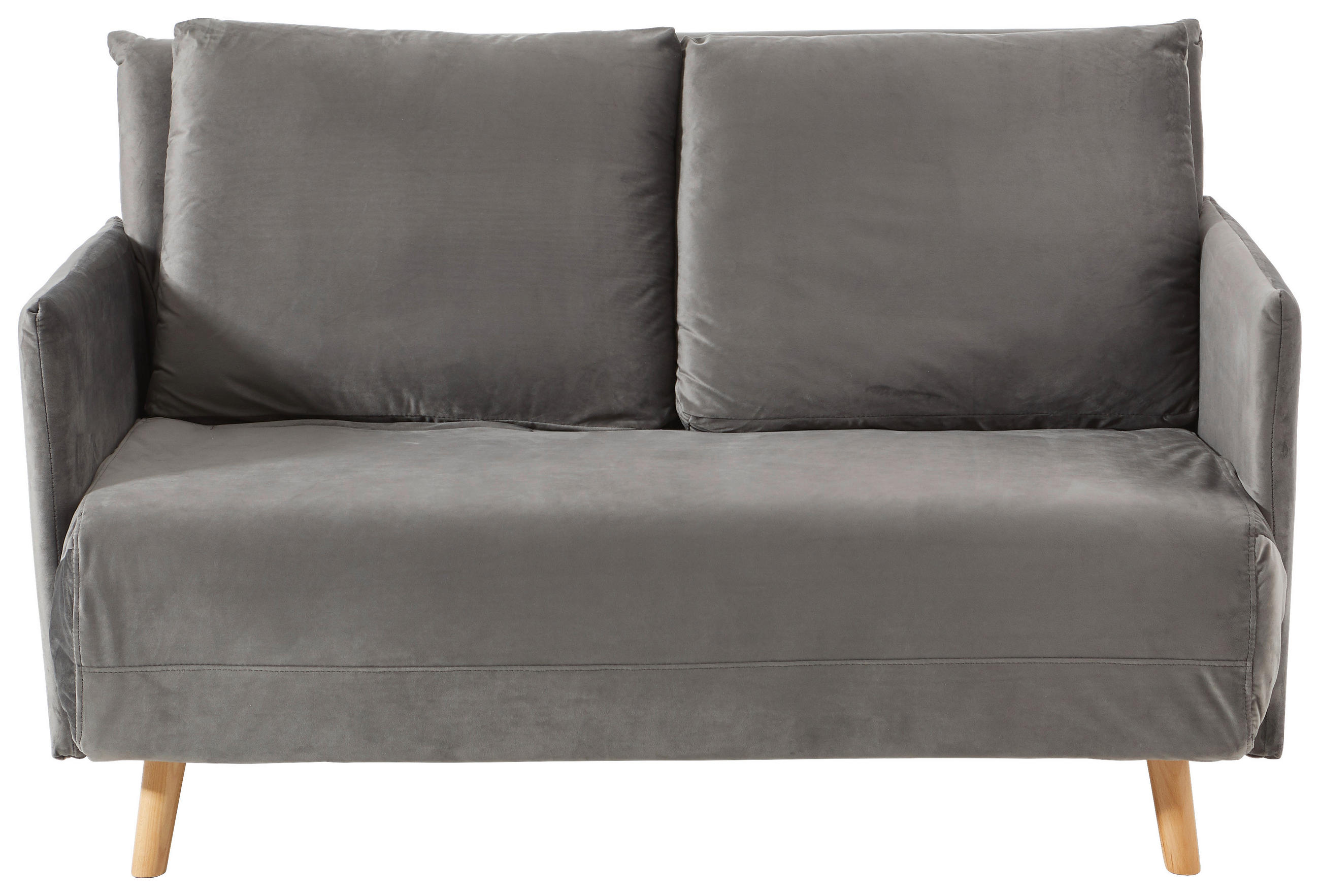 SCHLAFSOFA Samt Grau  - Naturfarben/Grau, Design, Holz/Kunststoff (132/82/91cm) - Livetastic