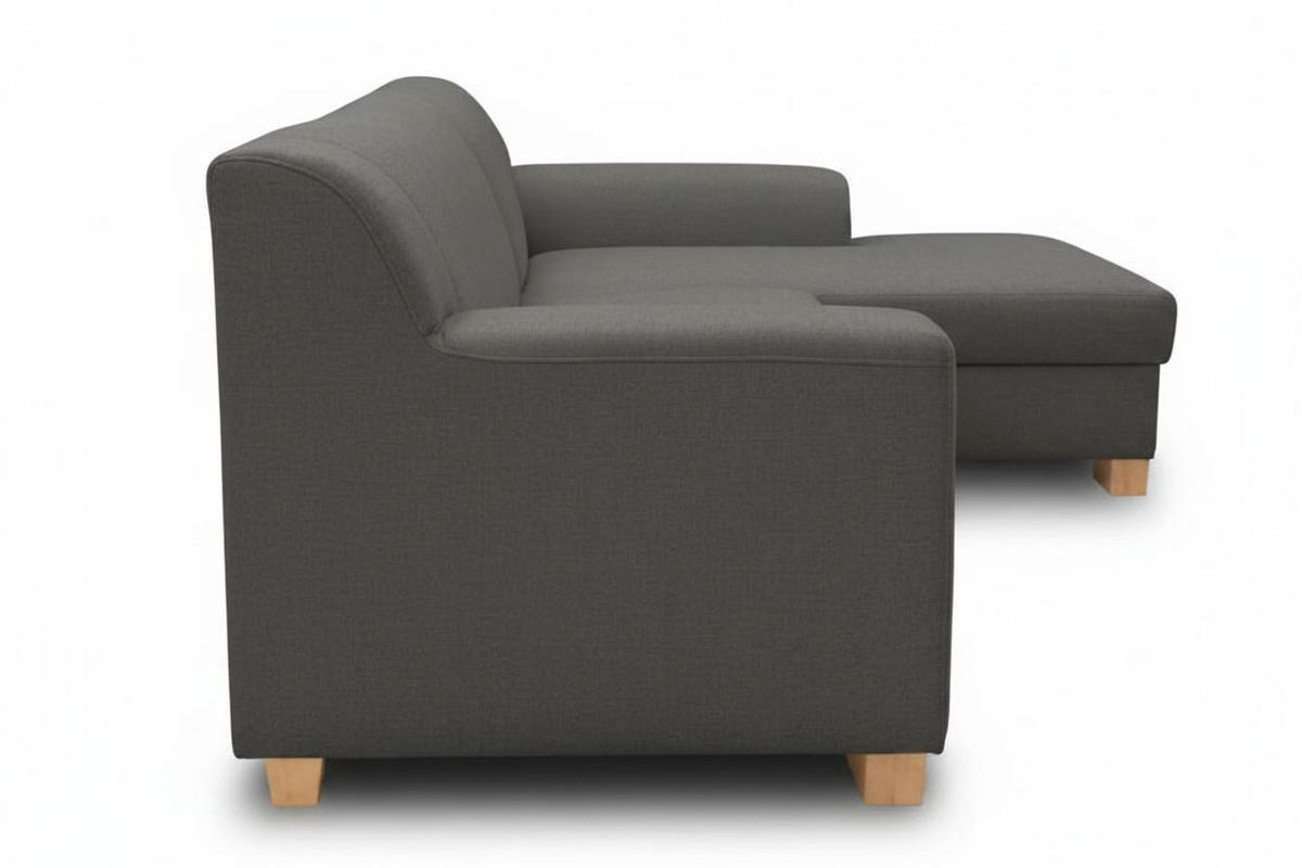 ECKSOFA TINOS Dunkelgrau Webstoff Rücken echt  - Dunkelgrau/Buchefarben, Basics, Holz/Textil (273/157cm) - MID.YOU