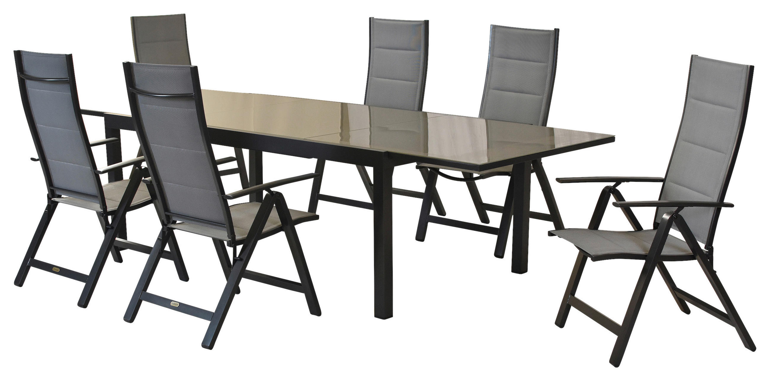 GARTENSET 7-teilig Aluminium 7-teilig  - Graphitfarben/Grau, MODERN, Textil/Metall - Gardenson