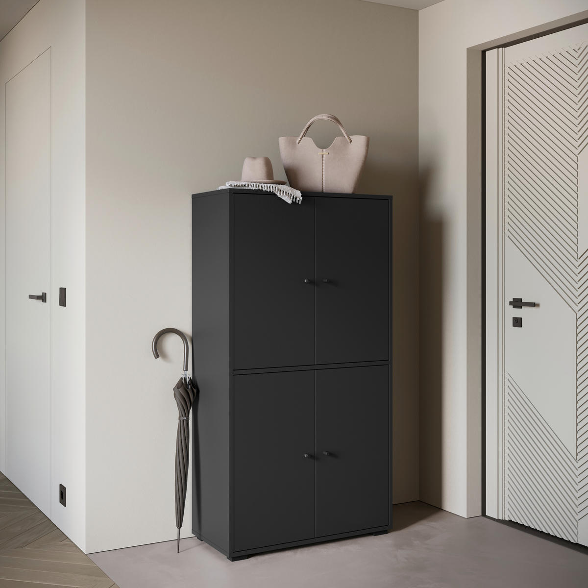 SCHUHSCHRANK 70/131/33 cm  - Schwarz, Basics, Holzwerkstoff/Kunststoff (70/131/33cm) - P & B