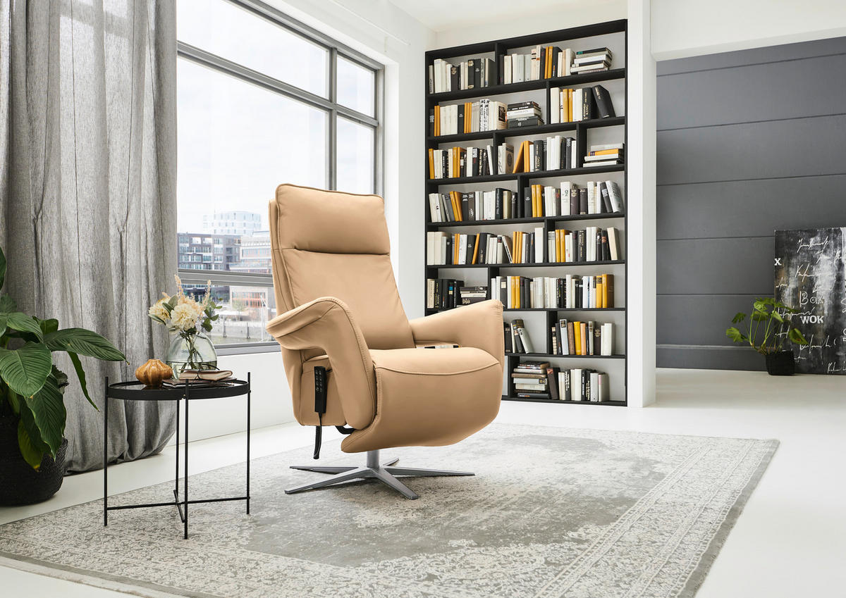 RELAXSESSEL in Leder Honig  - Edelstahlfarben/Honig, Design, Leder/Metall (79-83/116/87-176cm) - Valdera