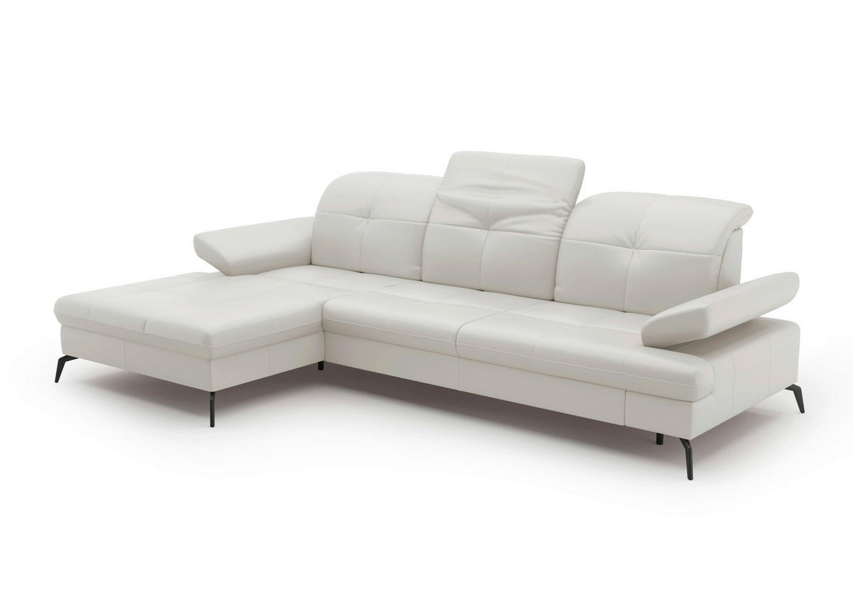 ECKSOFA Weiß Echtleder  - Schwarz/Weiß, KONVENTIONELL, Leder/Metall (185/279cm) - Sit & More