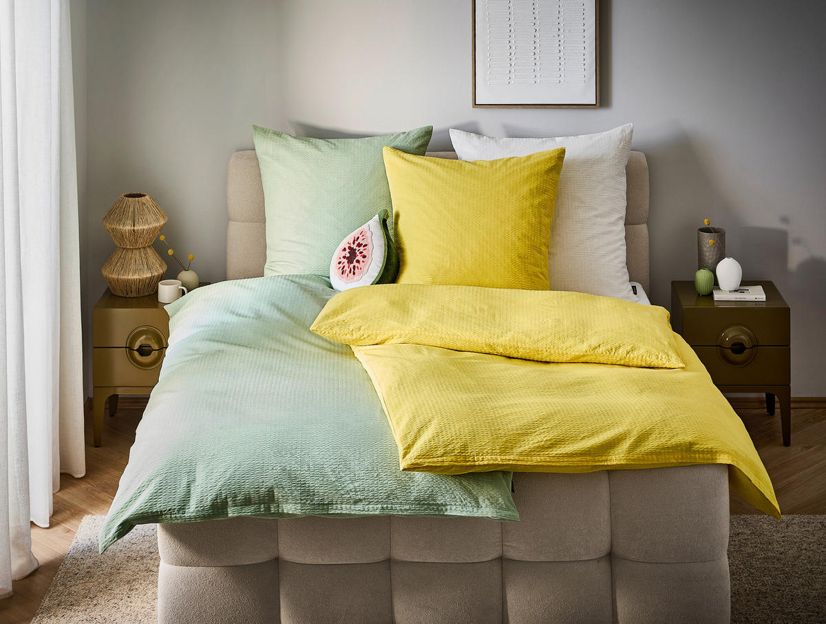 BETTWÄSCHE Seersucker 155/200 cm  - Gelb, Textil (155/200cm) - Novel