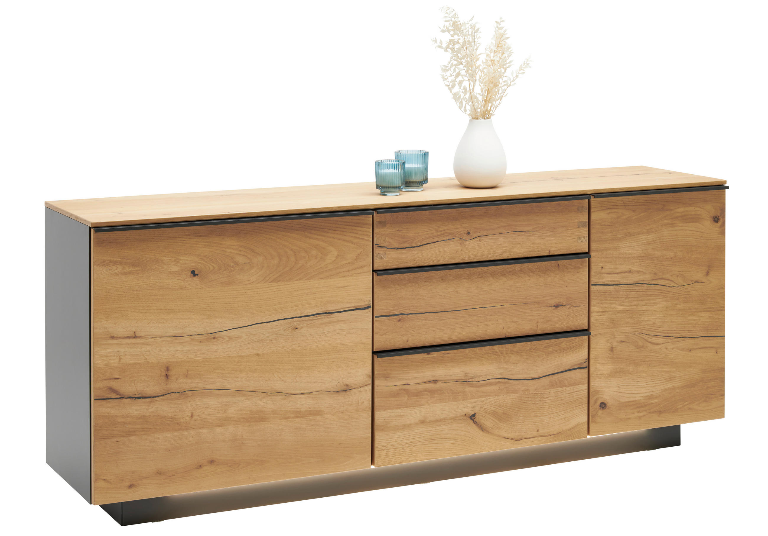 SIDEBOARD 176/73/40 cm  in Schwarz, Eichefarben, Schieferfarben  - Schieferfarben/Eichefarben, MODERN, Holz/Holzwerkstoff (176/73/40cm) - Hom`in