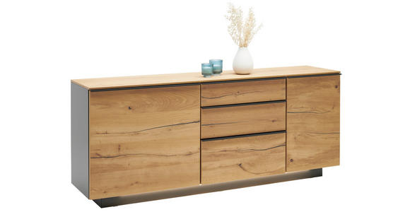 SIDEBOARD Asteiche furniert Schwarz, Eichefarben, Schieferfarben Befestigungsmaterial, Rückwand, Oberplatte, Einlegeböden  - Schieferfarben/Eichefarben, MODERN, Holz/Holzwerkstoff (176/73/40cm) - Hom`in