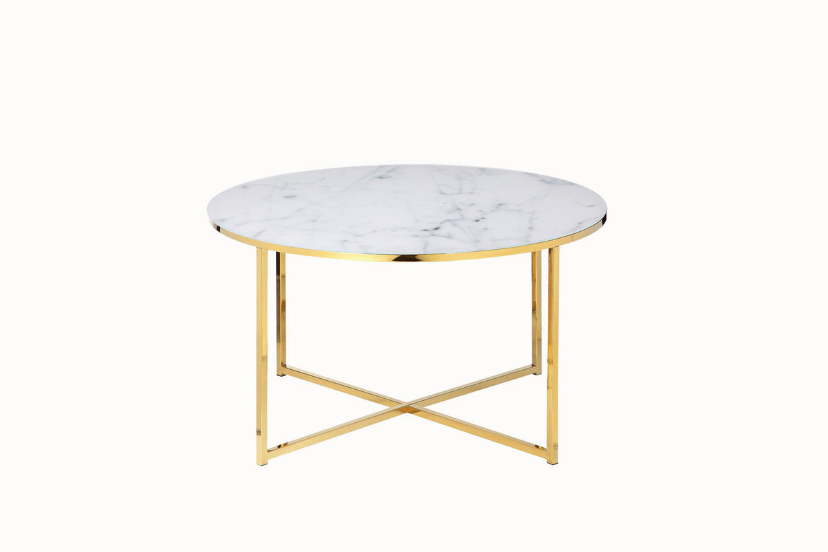 COUCHTISCH 80/80/45 cm rund Weiß, Goldfarben  - Goldfarben/Weiß, Design, Glas/Metall (80/80/45cm) - Livetastic