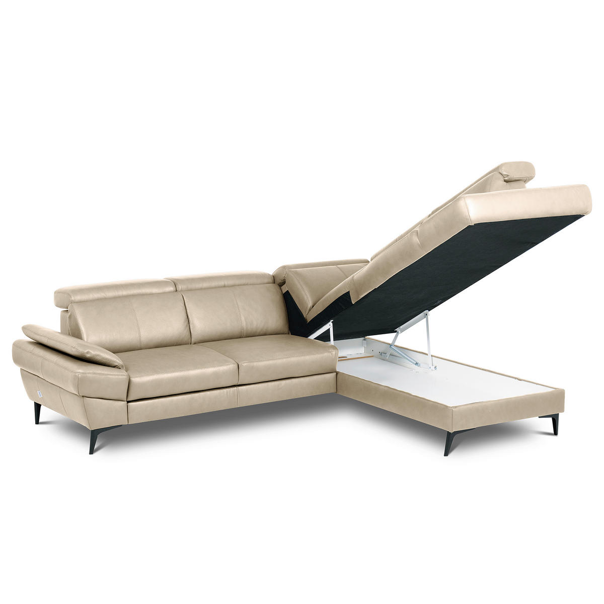 ECKSOFA  in Lederlook Echtleder Grau  - Schwarz/Grau, Design, Leder/Textil (264/211cm) - Livetastic