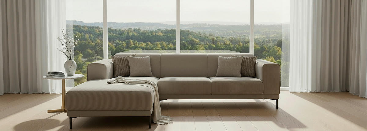 ECKSOFA ERNO in Cord Taupe  262/183 cm  - Taupe/Schwarz, Design, Textil/Metall (262/183cm) - MID.YOU