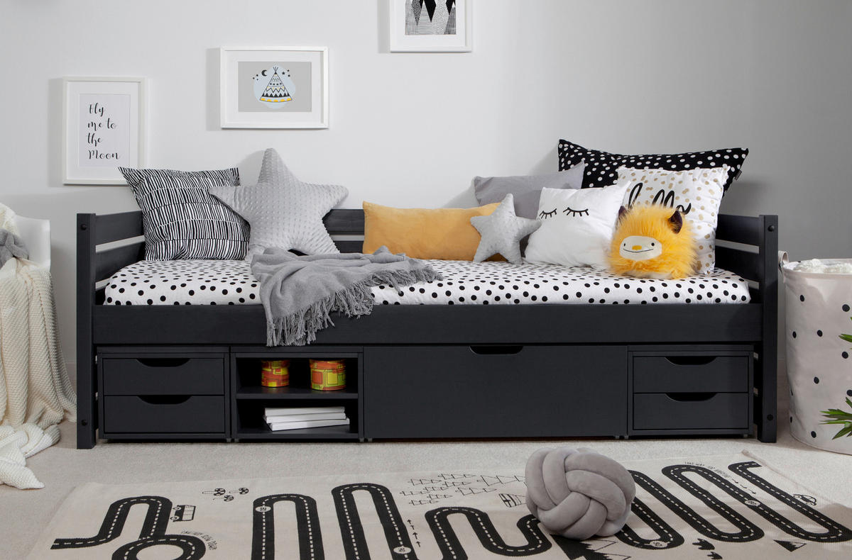 STAURAUMBETT 90/200 cm  in Grau   - Grau, Modern, Holz (90/200cm) - MID.YOU