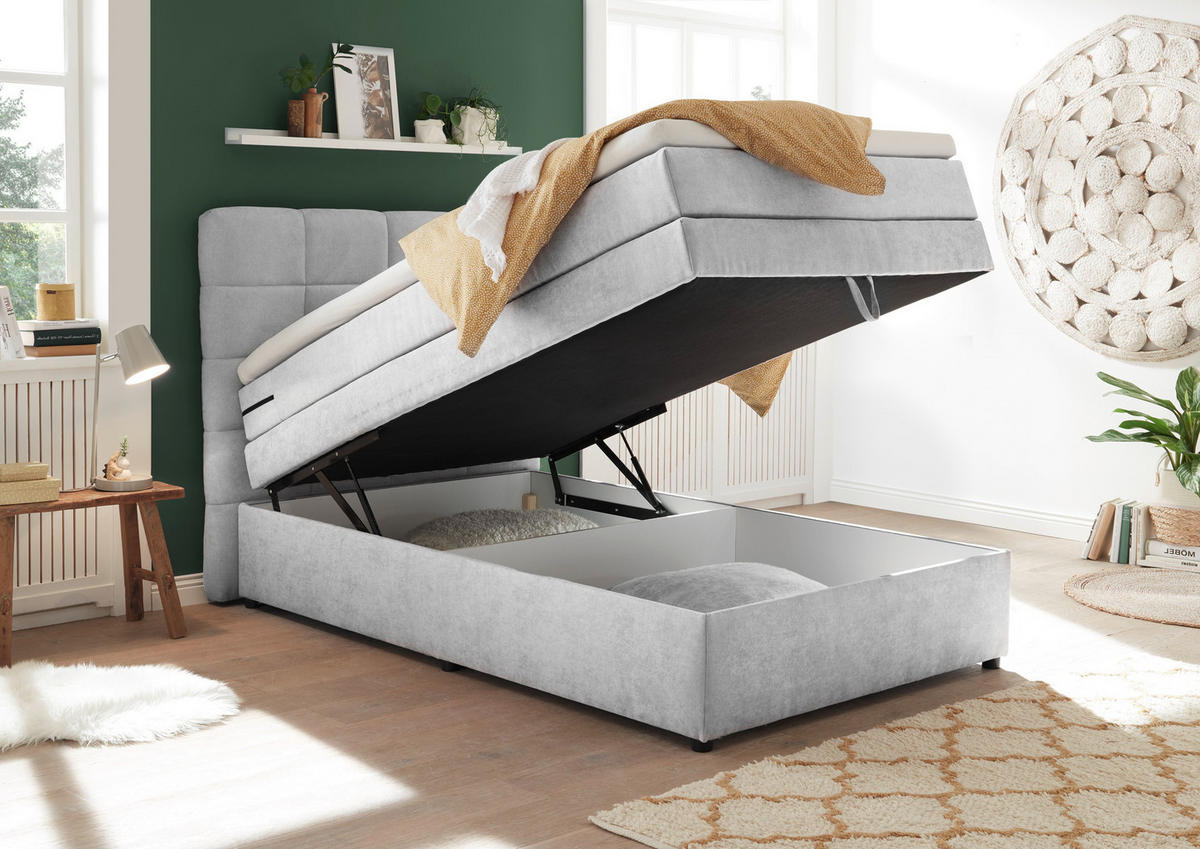 BOXSPRINGBETT 120/200 cm  in Silberfarben  - Silberfarben, KONVENTIONELL, Kunststoff (120/200cm) - MID.YOU